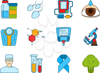 Medical icon set. Various symbols of diabetic. Vector instrument equipment, glucose medical glucometer measurement illustration