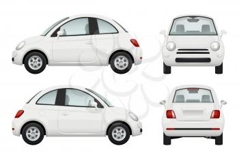 Passenger car. Different view realistic illustrations of cars. Vector car transport, auto realistic white