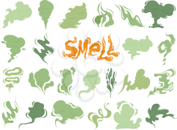 Bad smell. Steam smoke clouds of cigarettes or expired old food vector cooking cartoon icons. Illustration of smell vapor, cloud green aroma