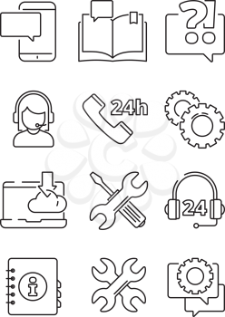 Customer service help icon. Office web or online and telephone support center admin vector linear symbols isolated. Illustration of help service, support info center for customer