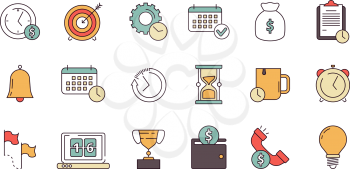 Productive management icon. Business productivity remind services save time employees forecast vector linear symbols isolated. Business punctuality clock, reminder deadline productivity illustration