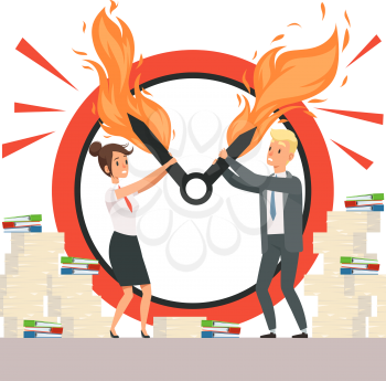 Business deadline people. Overload office managers cant stop clock arrows flame chronometer time management reminder vector characters. Office clock deadline, business time fire arrow illustration