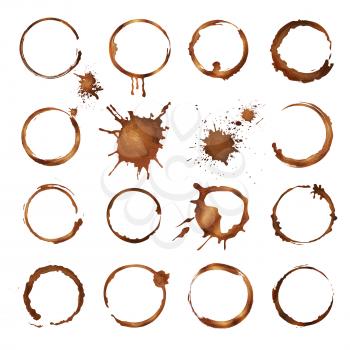 Coffee circles. Dirty rings splashes and drops from tea or coffee cup vector template. Mug coffee stain, dirty and splatter circle from overflow illustration
