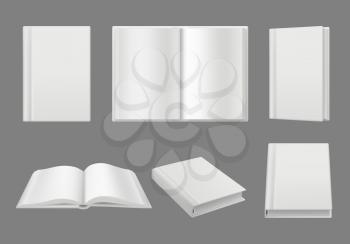 Books cover template. Clean white 3d pages isolated brochure or magazine vector realistic mockup. Illustration of textbook and book page mock-up