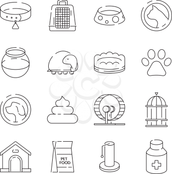 Domestic animals icon. Pets grooming cat dog veterinary clinic vector symbols thin line. Illustration of pet domestic, vet and grooming