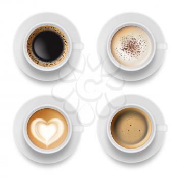 Coffee cup top. Hot milk espresso latte breakfast tea time vector realistic template. Illustration of coffee milk drink to breakfast morning