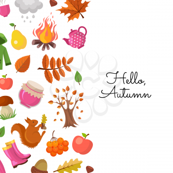 Vector cartoon autumn elements and leaves background with place for text illustration. Poster and banner