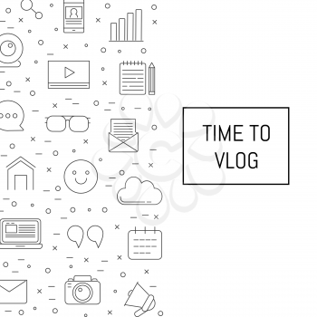 Vector line blog icons background with place for text illustration. Vlog web banner