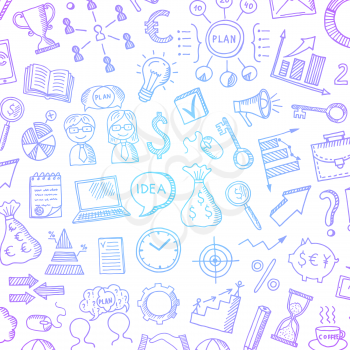 Vector business colored doodle icons background pattern with place for text illustration