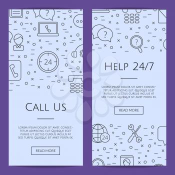 Vector line call support center icons web banner templates illustration for design website