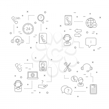 Vector line call support center icons infographic concept illustration isolated on white background