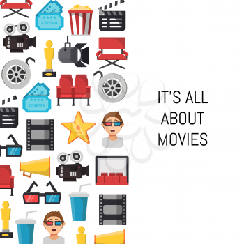 Banner vector colored flat cinema icons background with place for text illustration