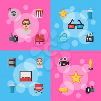 Banner and poster collection vector flat cinema icons infographic concept illustration