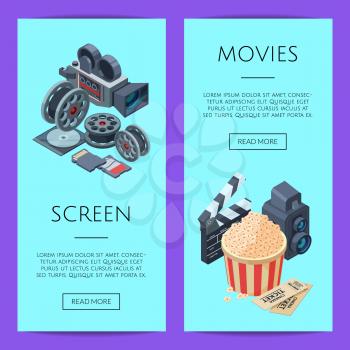 Vector cinematograph isometric elements web banner and poster templates illustration