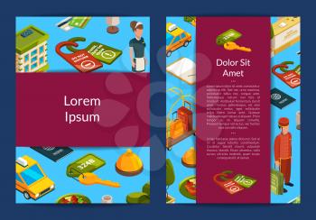 Vector isometric hotel icons card or flyer web template illustration