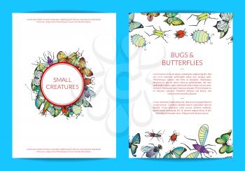 Vector hand drawn insects card or flyer template of set illustration