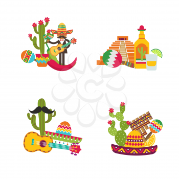 Vector flat Mexico attributes piles set isolated on white background illustration