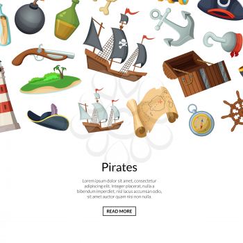 Vector cartoon sea pirates background with place for text illustration