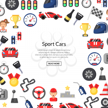 Vector flat car racing icons background with place for text illustration. Banner poster web