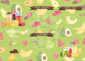 Vector flat smoothie elements cafe or restaurant menu template illustration. Banner and poster