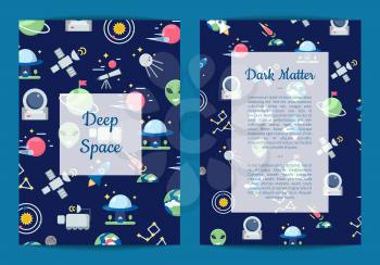 Vector flat space icons card or flyer template illustration. Banner and poster isolated