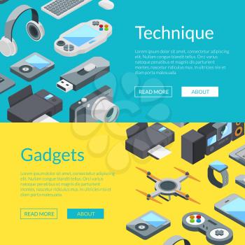 Vector isometric gadgets icons web banner and poster page templates illustration