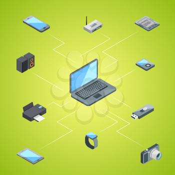 Vector isometric gadgets icons infographic concept illustration. Gadget device electronic, internet technology infographic connect