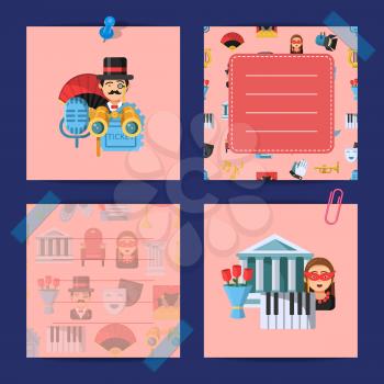 Vector flat theatre icons cute notes of set template illustration