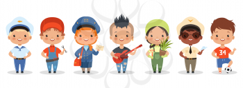 Kids professions. Cartoon happy children different professions vector characters. Profession job children, occupation different kids illustration