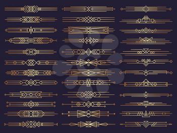 Art deco borders. Retro dividers shapes decorative ornament elements abstract graphics vector template. Illustration frame luxury, deco golden victorian pattern