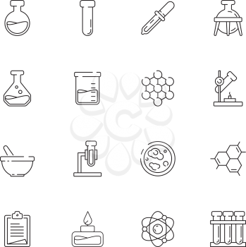 Chemistry icon. Science molecular biology laboratory test tubes beakers vector linear symbols collection. Illustration lab chemistry icons, beaker and tube