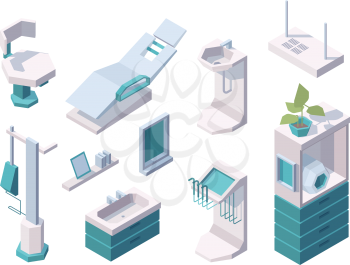 Dental items. Stomatology professional tools doctor consultation inside clinic furniture dentist vector health care isometric. Illustration indoor device for stomatological workplace