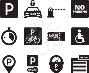 Parking icon. Transportation silhouette symbols cars bikes cash garage vehicles park vector collection set. Illustration park vehicle garage, transport location service illustration