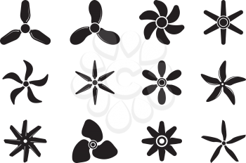 Plane propellers. Motion symbols jet aviation powerful icons ventilator circles vector badges collection. Illustration ventilator and propeller, wind rotation
