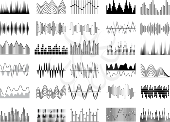Audio waves. Voice sound music shapes vector abstract collection. Equalizer music audio, digital frequency shape illustration