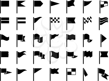 Flag black symbols. Start sport flags marking maps gps icons pennant collection vector set. Flag white black emblem, rally and race flagpole illustration