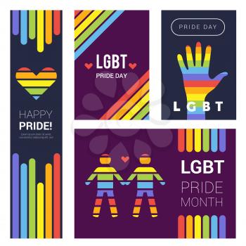 Lgbt banners. Pride rainbow colored backgrounds for supportive lgbt celebrating vector collection. Illustration pride lgbt, rainbow colorful posters