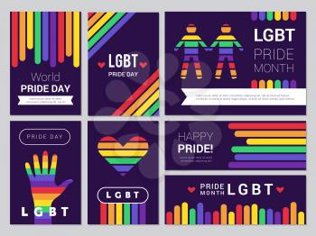 Supportive lgbt set. Colored rainbow banners for lgbt peoples events vector illustrations. Lgbt tolerance, rainbow community banner, pride day