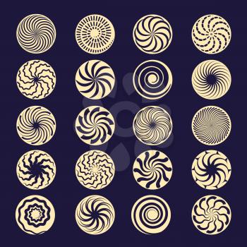 Hypnotic spiral. Black radial motion shapes twirl stroke vector elements. Hypnotic circular graphic, motion swirl, round and spiral illustration