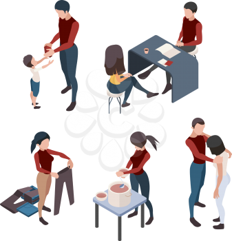Volunteer people. Donation characters caring needy homeless person elderly volunteer community vector isometric. Donation food and clothes, human community volunteer illustration