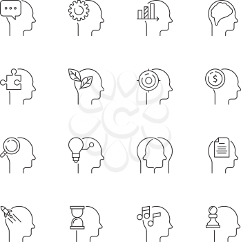 Mind icon. Creative thing personality leadership mindfulness head vector thin line symbols. Illustration of mind intelligence, creativity brain solution and innovation