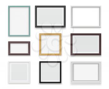 Vintage frames. Wooden painting and photo empty boards for exhibition vector template realistic. Illustration of gallery frame for photo or picture painting