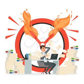 Deadline vector concept. Office manager and chaos at work illustration. Office employee hurry at deadline