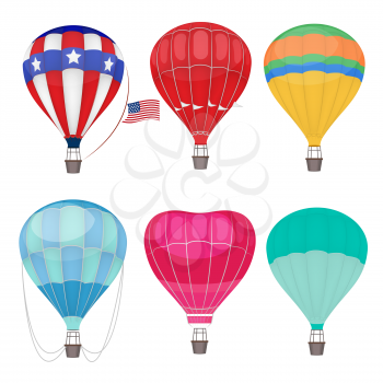 Air balloons. Airing transport in sky vector hot air balloons. Illustration air balloon travel, transportation fly adventure