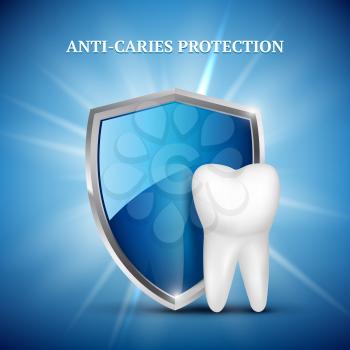 Tooth protection. Dental concept of stomatology tooth healthy guarding vector medical concept illustrations. Illustration of dental care, protection shield, human oral healthcare