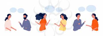Communication concept. Flat people chatting, dialogue vector illustration. Boys girls actively communicate, people have conversations. Chat communication message, conversation people dialog