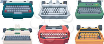 Retro typewriting. Type keyboard letter old machines for writers vector illustration. Publishing equipment, typewriter and keyboard collection