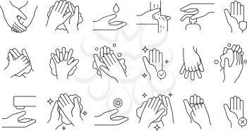 Washing hand. Soap pump cleaning hygiene step foam bathroom medical symbols vector illustrations. Soap hygiene for health, cleanser disinfecting