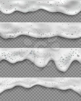 Sea foam. Seaside water top view soap bubbles ocean liquid splashes vector realistic. Illustration seaside ocean and splash view, soap water, foam fresh shaving texture