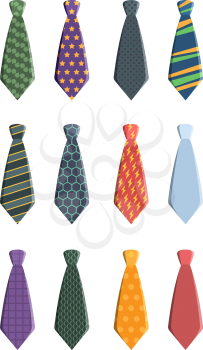 Tie set. Business clothes for man wardrobe tie with pattern garish vector collection, Collection tie accessory wear clothing illustration knot